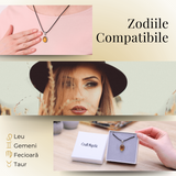 Colier Reglabil cu Pandantiv Oval din Metal Argintiu și Citrin Natural