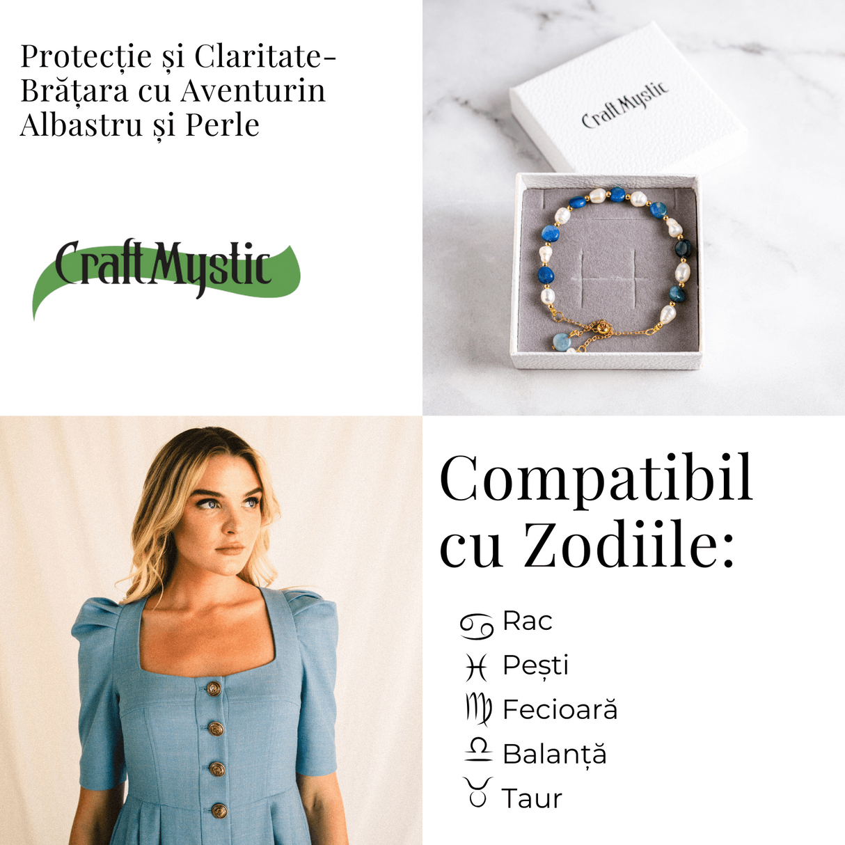 Protectie si claritate – Bratara cu aventurin albastru si perle