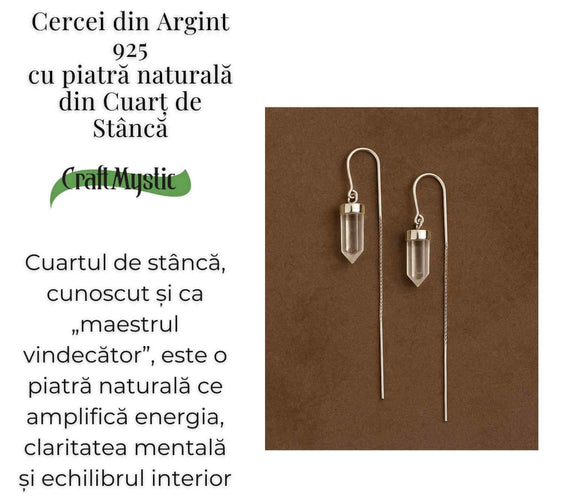 Claritate mentala si purificare – Cercei lungi din argint 925 cu Cuart de Stanca natural
