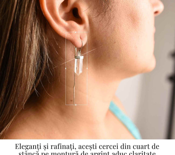 Claritate mentala si purificare – Cercei lungi din argint 925 cu Cuart de Stanca natural