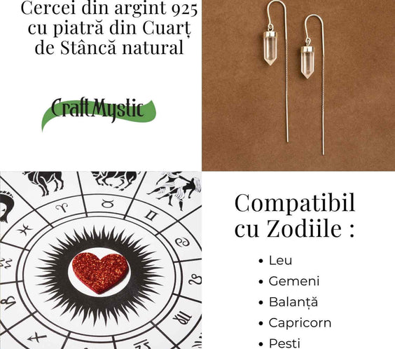 Claritate mentala si purificare – Cercei lungi din argint 925 cu Cuart de Stanca natural