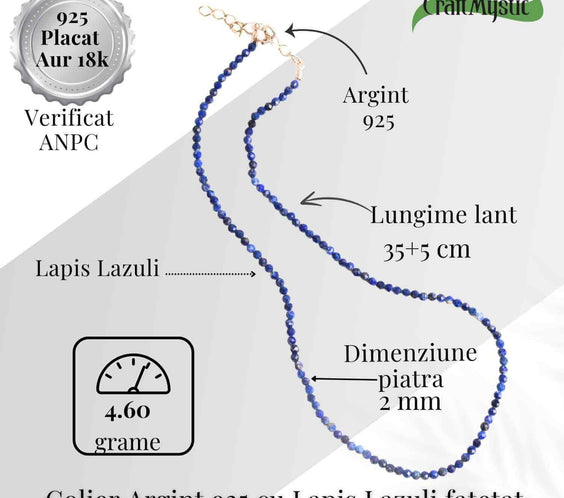 Claritate si Adevar Interior – Colier din Argint 925 cu Lapis Lazuli Fatetat