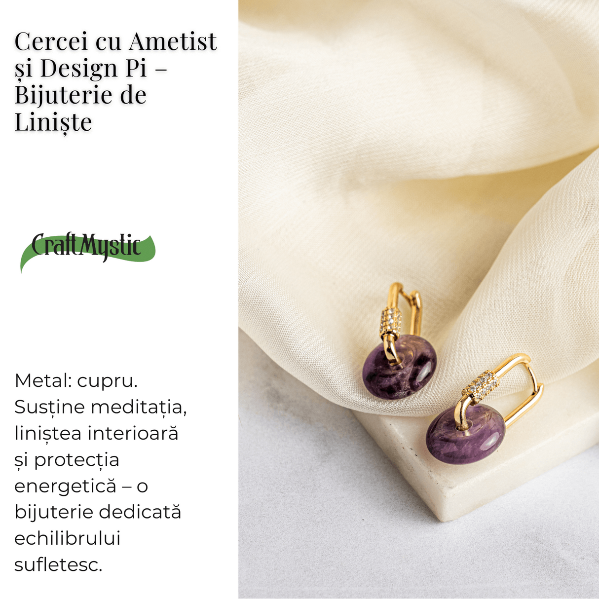 Bijuterie de Liniste – Cercei cu Ametist si design Pi