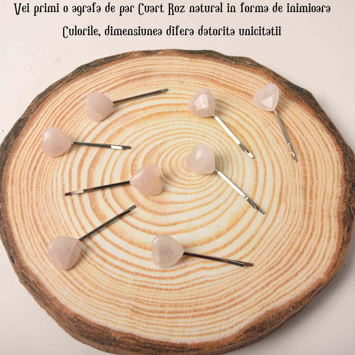 Agrafa de Par cu Inimioara din Cuart Roz