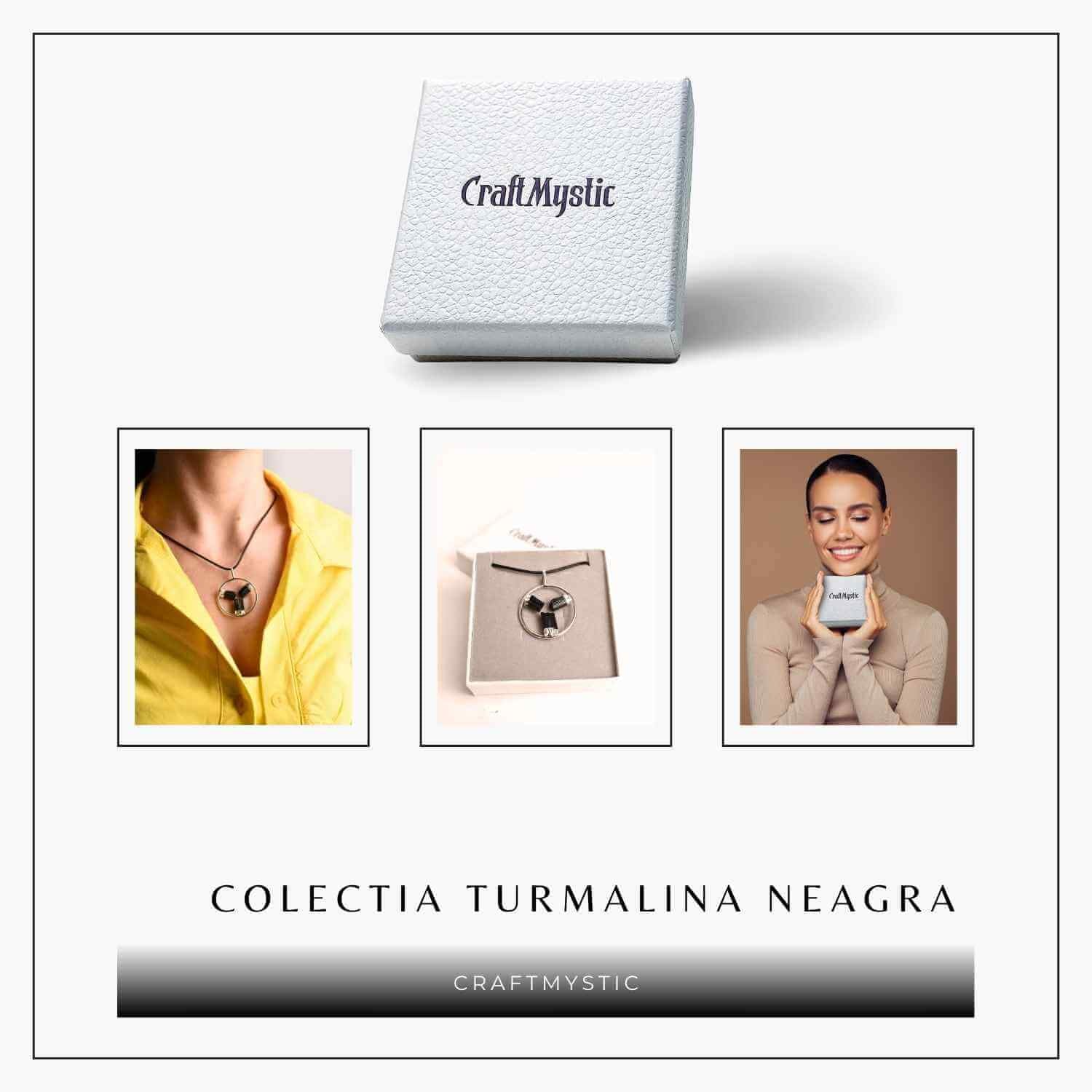 Colier cu pandantiv rotund si 3 pietre naturale de turmalina neagra – Protectie si Energie
