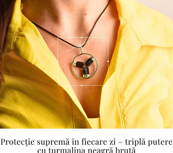 Colier cu pandantiv rotund si 3 pietre naturale de turmalina neagra – Protectie si Energie