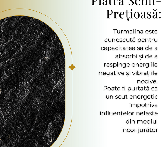 Colier Ajustabil cu Pandantiv din Turmalina neagra subtire 3-4 cm Argintiu