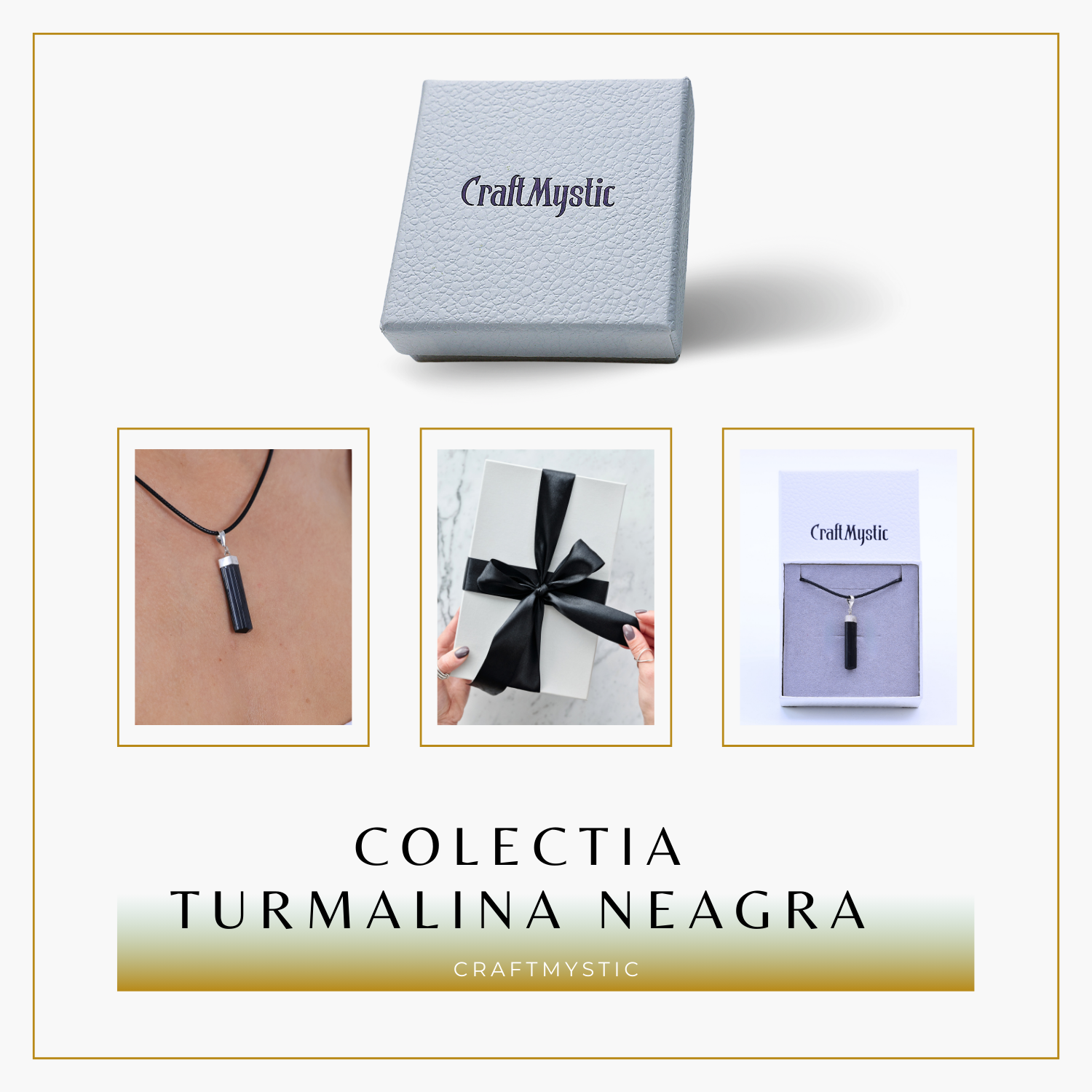 Colier Ajustabil cu Pandantiv din Turmalina neagra subtire 3-4 cm Argintiu