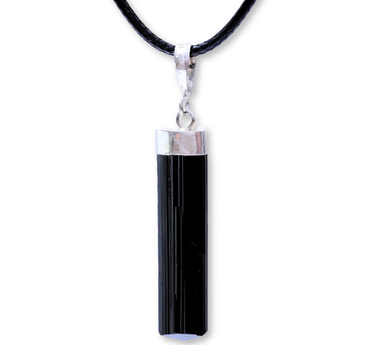 Colier Ajustabil cu Pandantiv din Turmalina neagra subtire 3-4 cm Argintiu