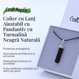 Colier Ajustabil cu Pandantiv din Turmalina neagra subtire 3-4 cm Argintiu