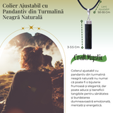 Colier Ajustabil cu Pandantiv din Turmalina neagra subtire 3-4 cm Argintiu