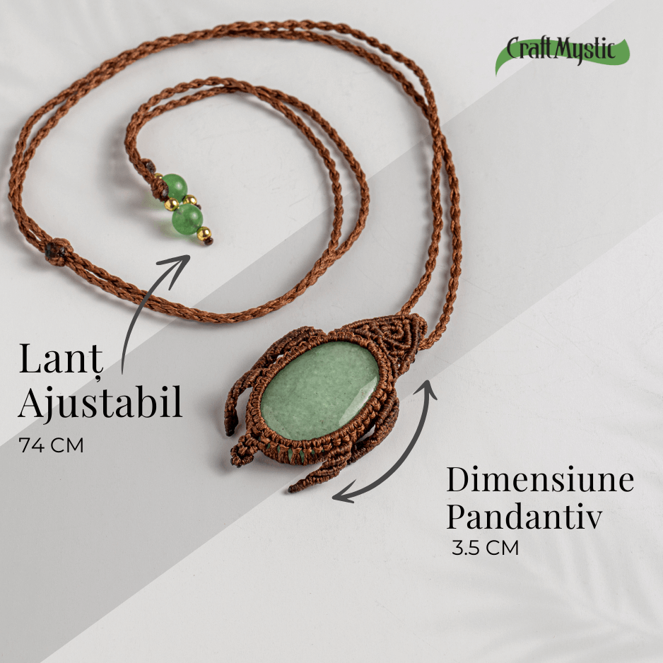 Colier Ajustabil Handmade cu Cristal de Aventurin Verde in Broscuta Impletita