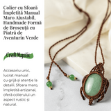 Colier Ajustabil Handmade cu Cristal de Aventurin Verde in Broscuta Impletita