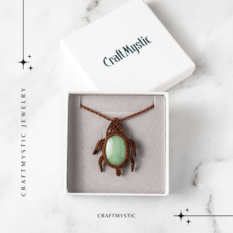 Colier Ajustabil Handmade cu Cristal de Aventurin Verde in Broscuta Impletita