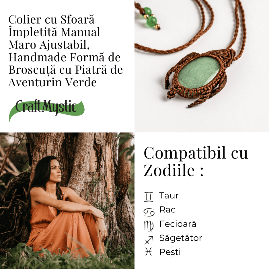 Colier Ajustabil Handmade cu Cristal de Aventurin Verde in Broscuta Impletita