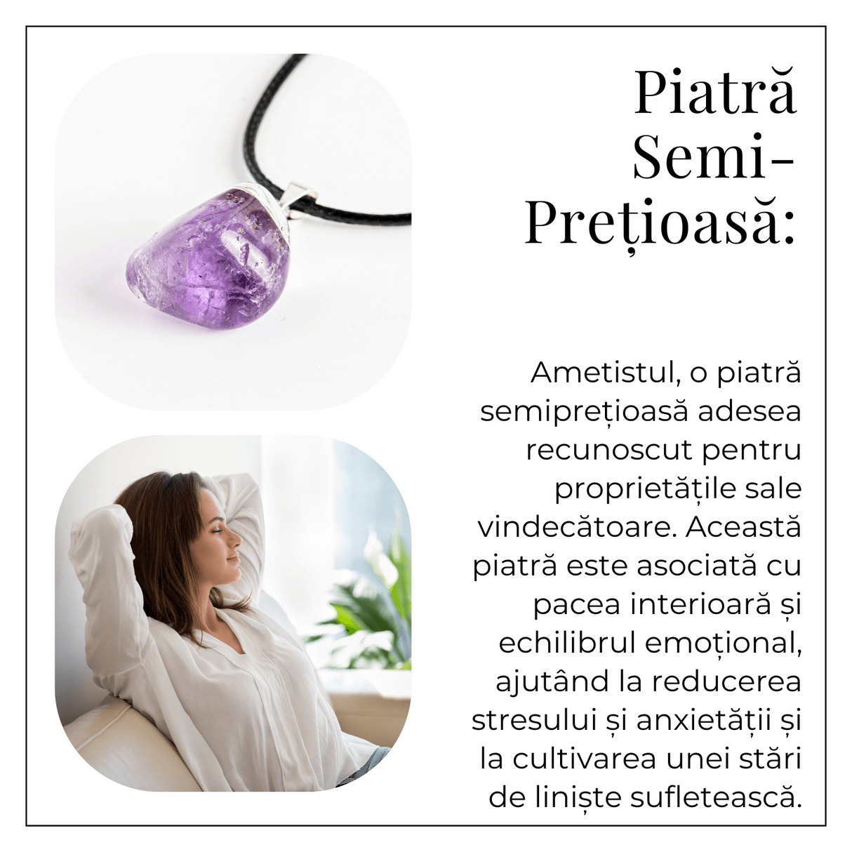 Colier cu Piatra Rulata de Ametist Natural – Calm si Protectie Spirituala