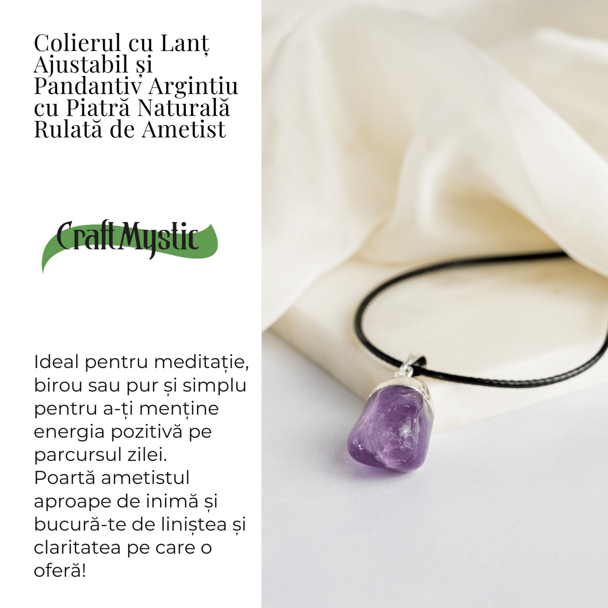 Colier cu Piatra Rulata de Ametist Natural – Calm si Protectie Spirituala