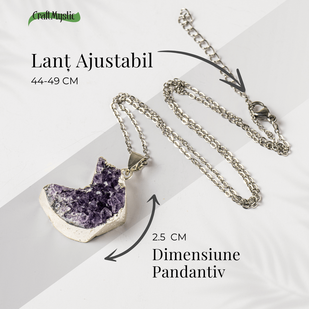 Colier Argintiu cu Ametist Druzy Semiluna – Claritate si Echilibru
