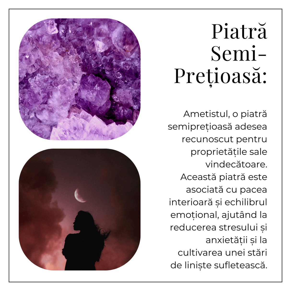 Colier Argintiu cu Ametist Druzy Semiluna – Claritate si Echilibru