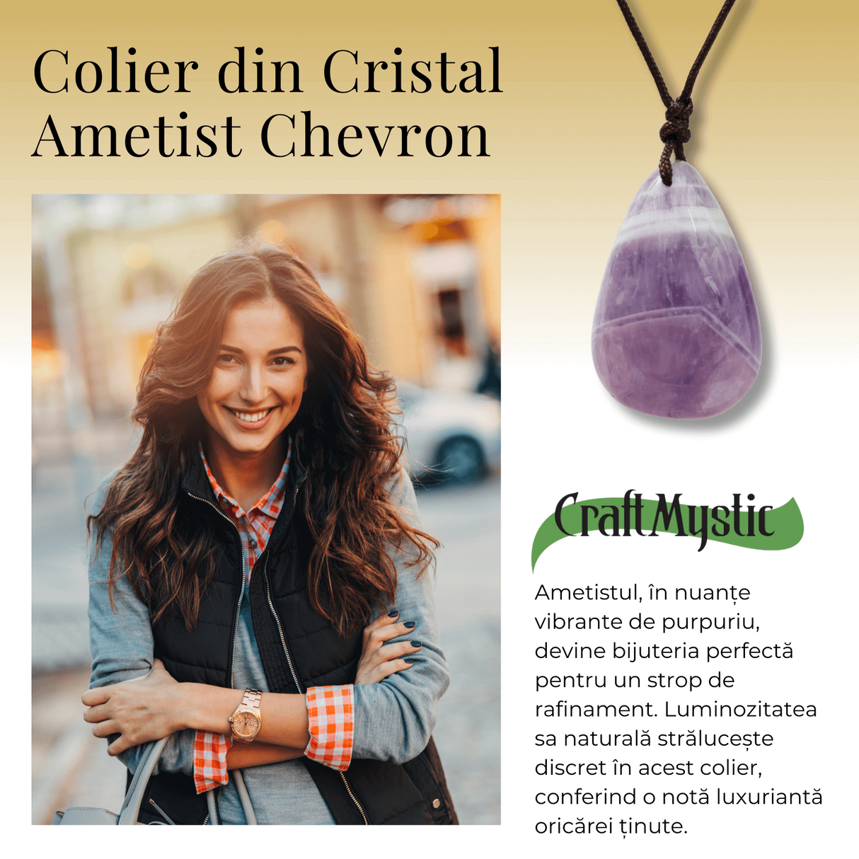 Colier cu Pandantiv din Ametist Chevron Natural in Forma de Ou Yoni, Accesoriu Elegant pentru Femei