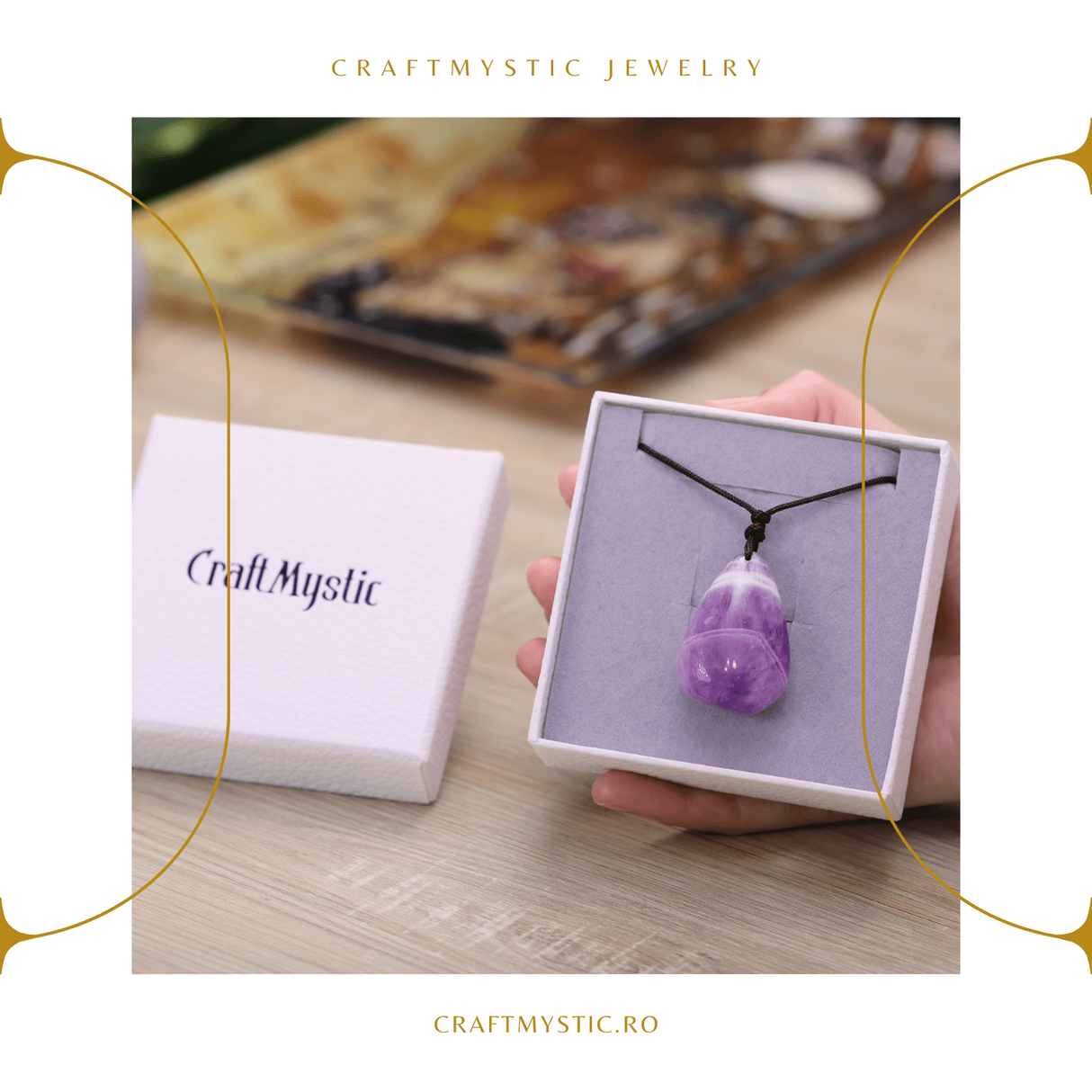 Colier cu Pandantiv din Ametist Chevron Natural in Forma de Ou Yoni, Accesoriu Elegant pentru Femei