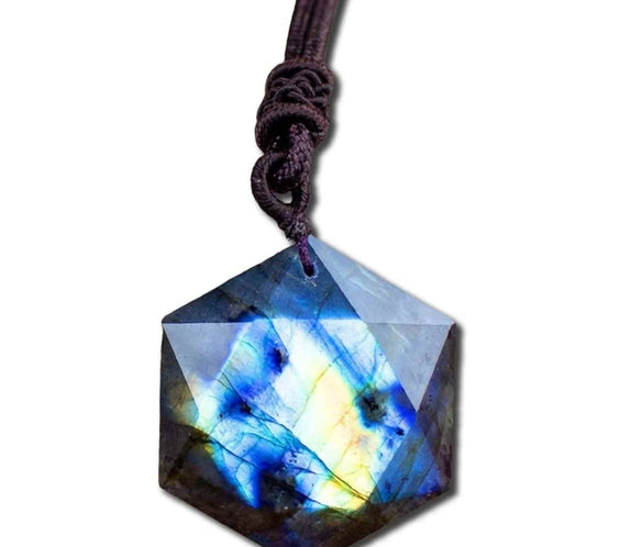 Colier Amuleta cu Hexagrama din Labradorit Natural - Dezvaluie-ti Puterile Magice