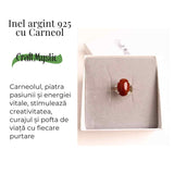 Inel Ajustabil Argint 925 cu Carneol Oval – Energie si Curaj Zilnic