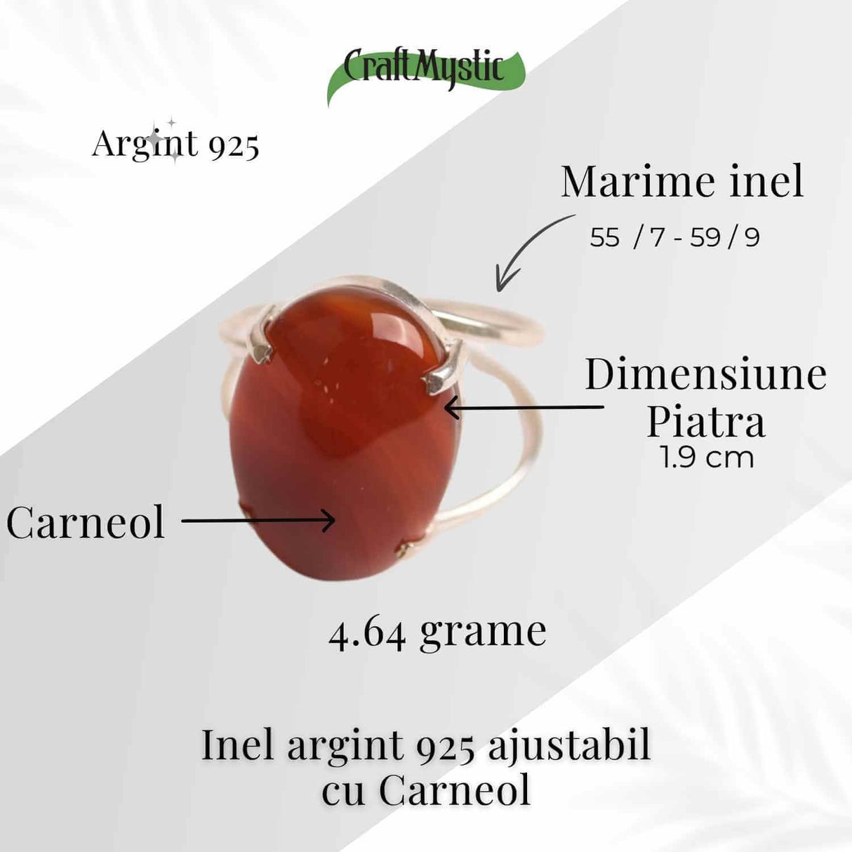 Inel Ajustabil Argint 925 cu Carneol Oval – Energie si Curaj Zilnic
