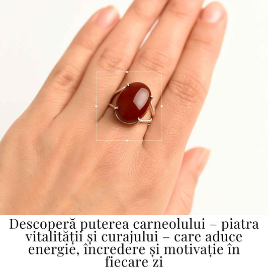 Inel Ajustabil Argint 925 cu Carneol Oval – Energie si Curaj Zilnic