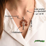 Colier argint 925 cu chihlimbar natural - simbolul copacului vietii