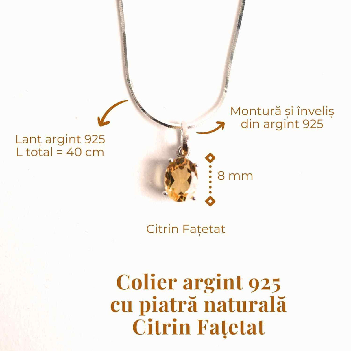 Colier din Argint 925 cu Citrin Fatetat – Prosperitate și Claritate