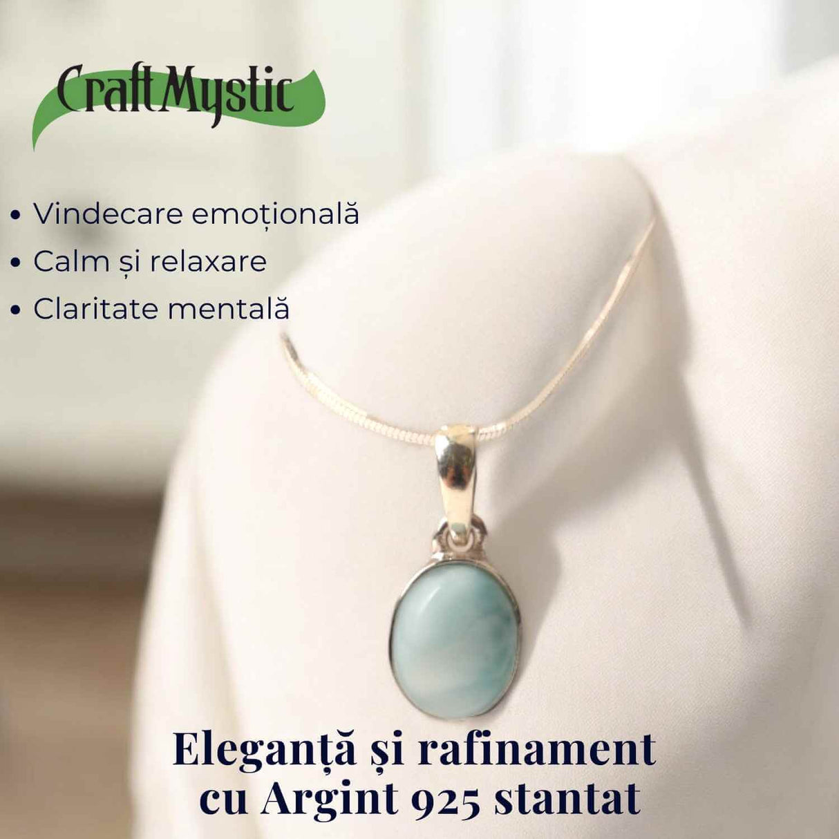 Colier argint 925 cu piatra Larimar pentru calm si claritate