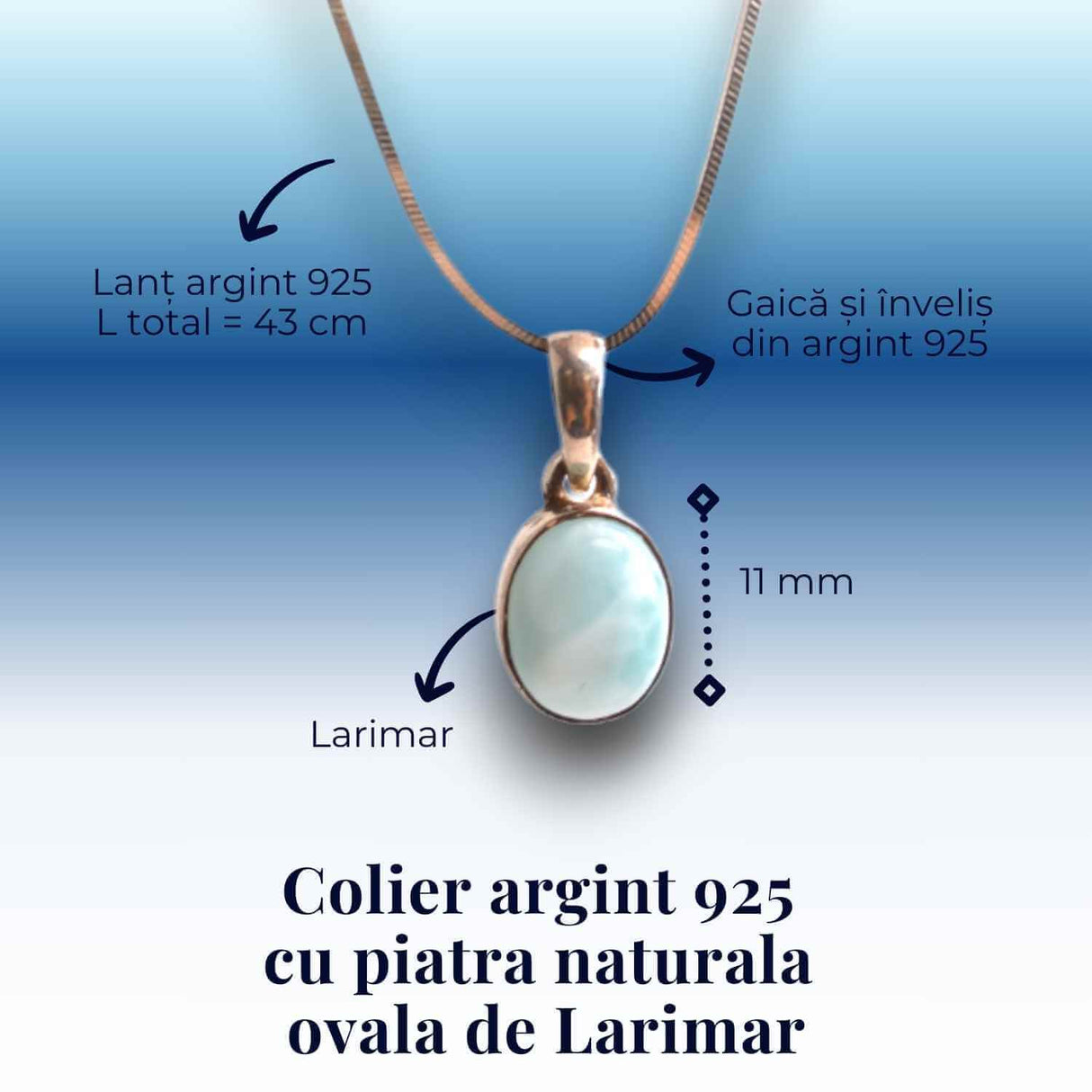 Colier argint 925 cu piatra Larimar pentru calm si claritate