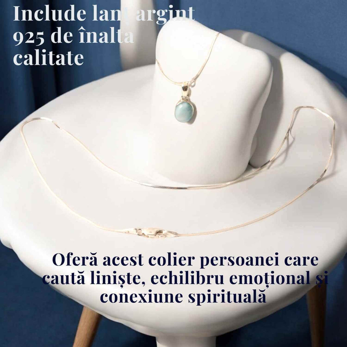 Colier argint 925 cu piatra Larimar pentru calm si claritate