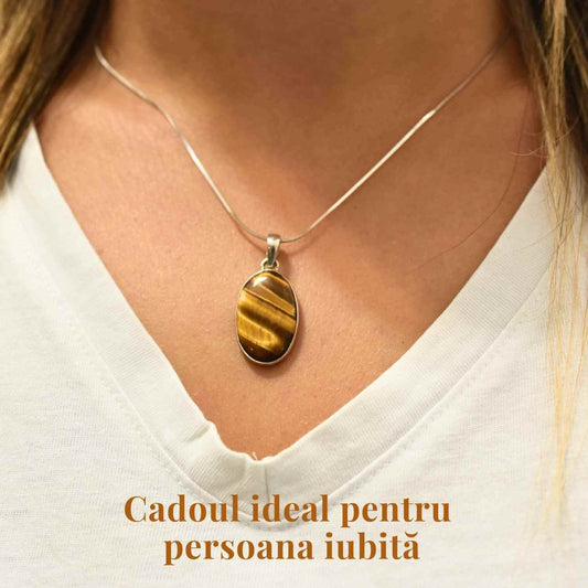 Colier Argint 925 - Ochi de Tigru Natural pentru Incredere