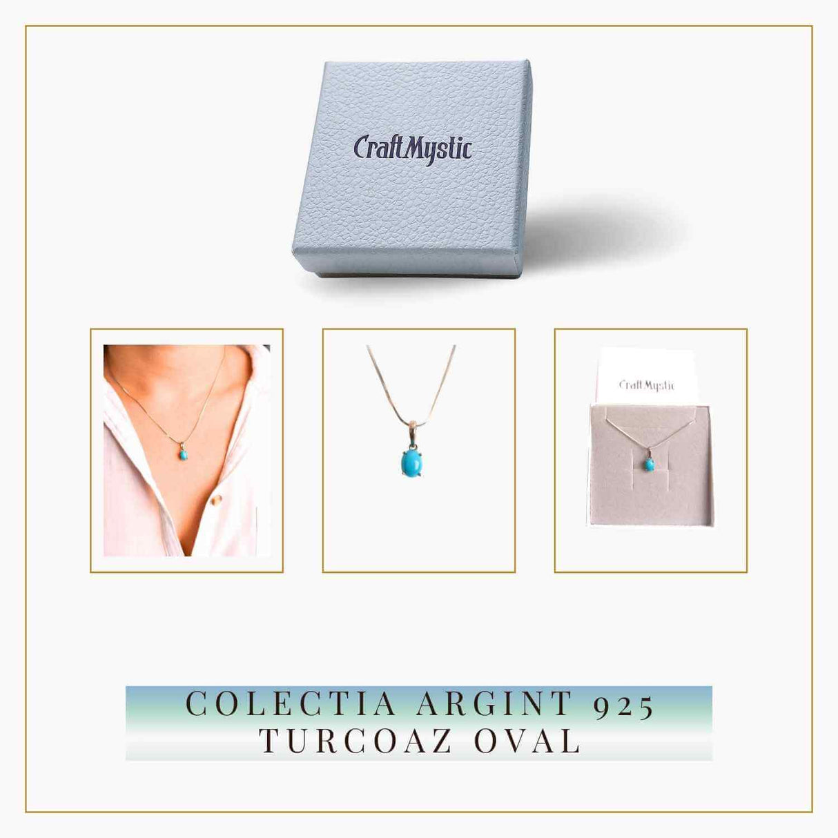 Colier din argint 925 cu turcoaz natural oval – Protectie si Echilibru
