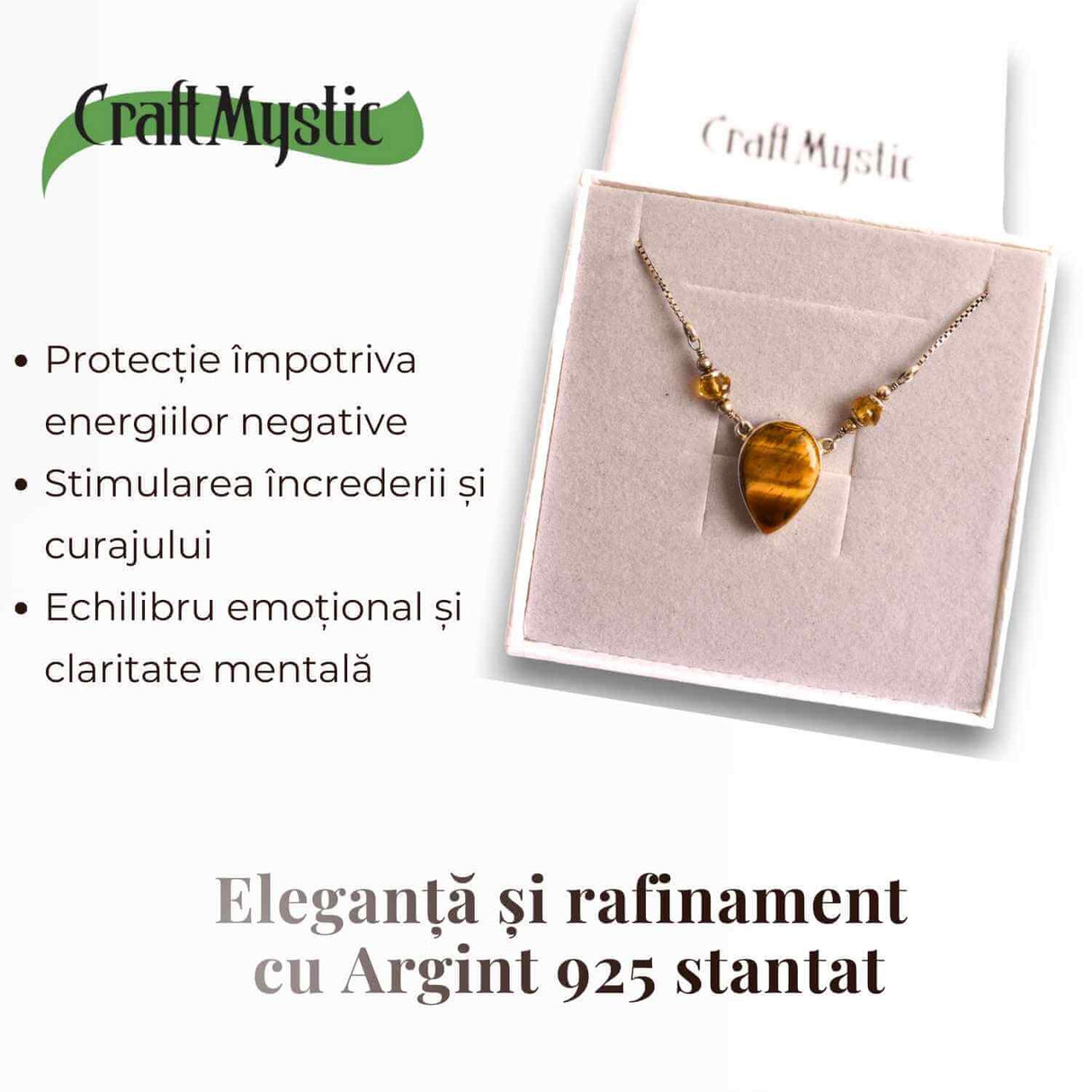 Colier argint cu Ochi de Tigru lacrima - Protectie si incredere