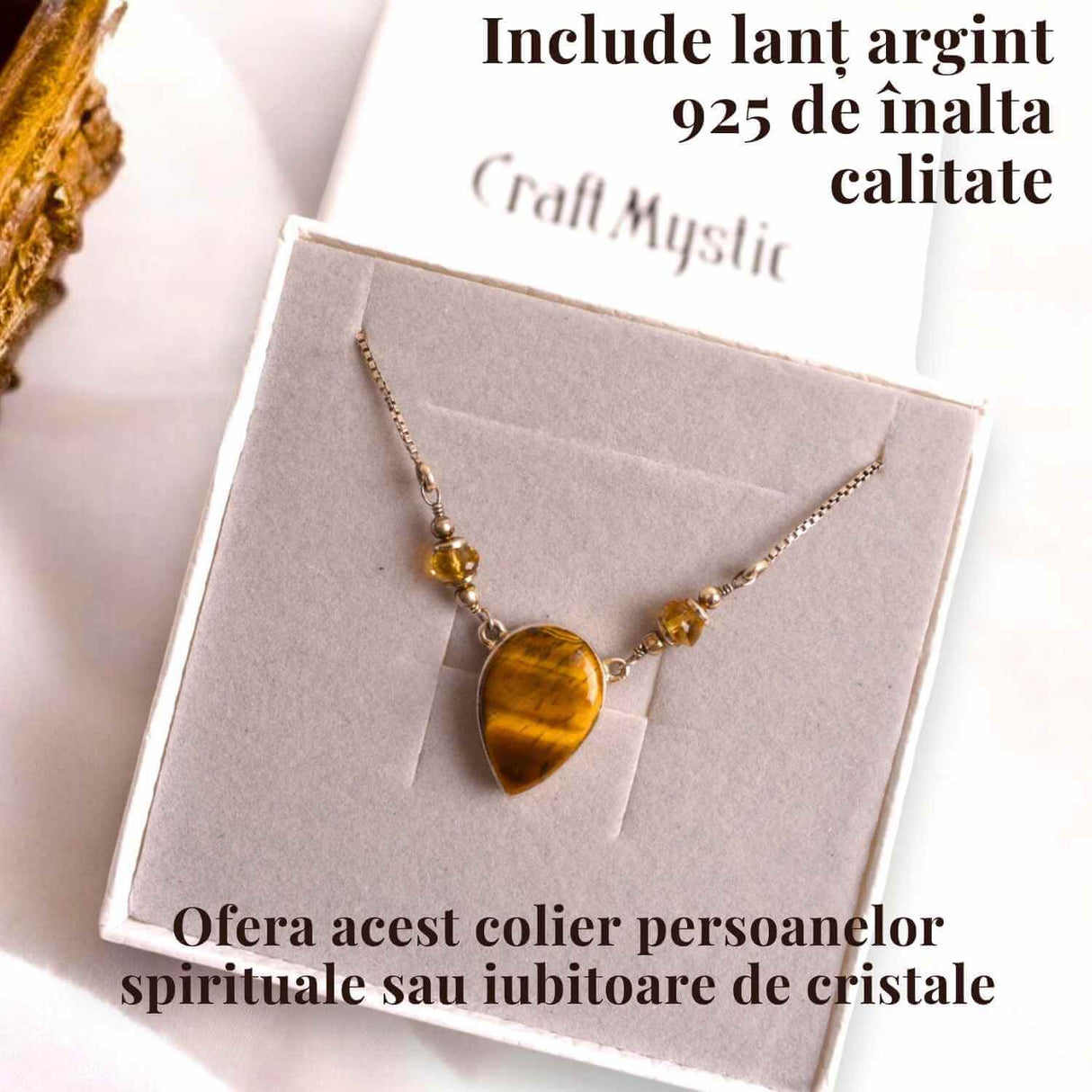 Colier argint cu Ochi de Tigru lacrima - Protectie si incredere