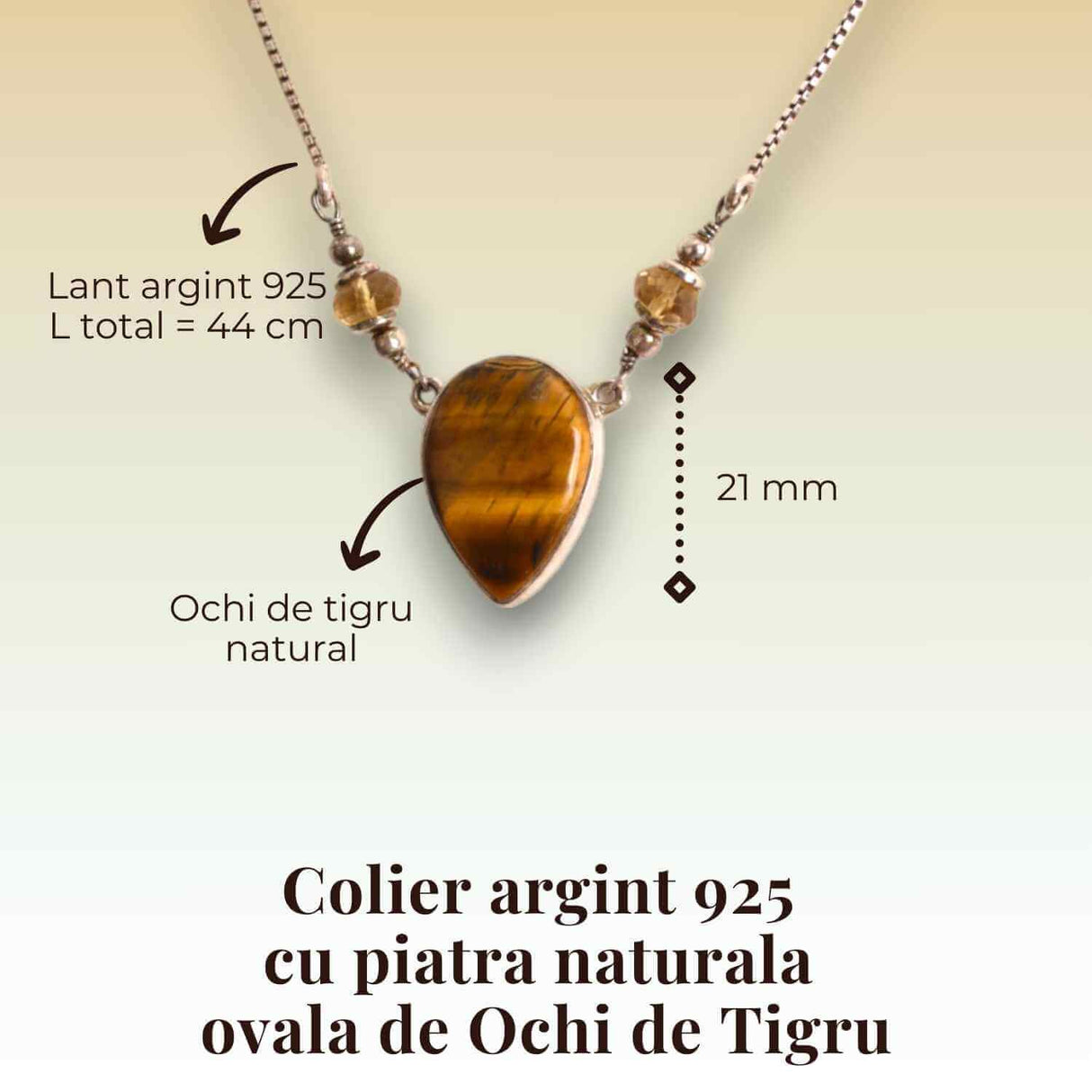 Colier argint cu Ochi de Tigru lacrima - Protectie si incredere