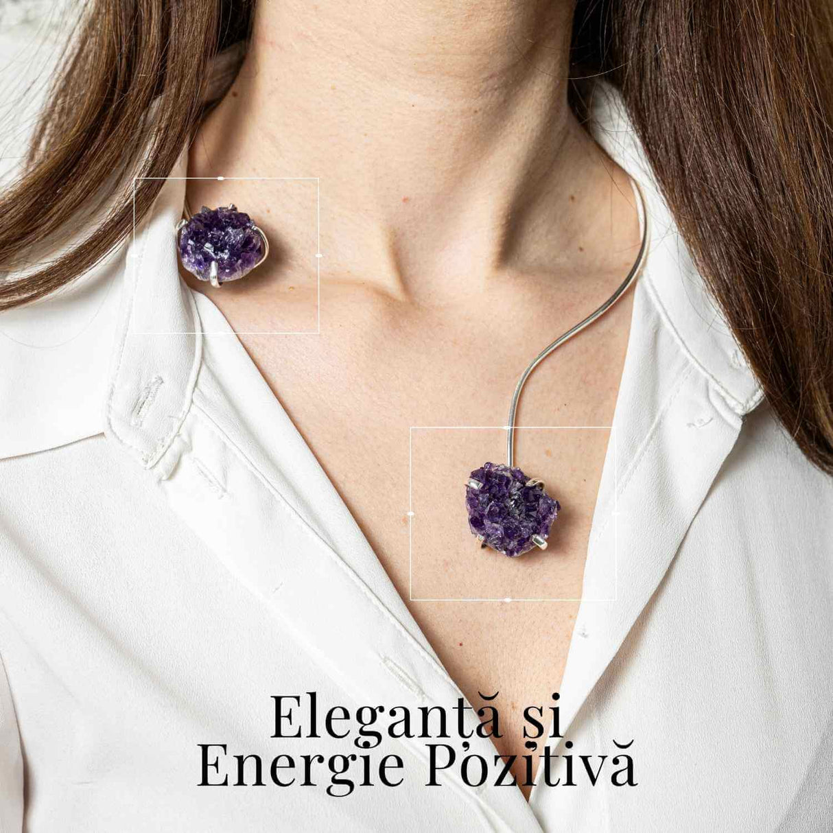 Colier Choker Argintiu cu Piatra Naturala Ametist Druzy - Protecte si Energie Positiva