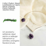 Colier Choker Argintiu cu Piatra Naturala Ametist Druzy - Protecte si Energie Positiva