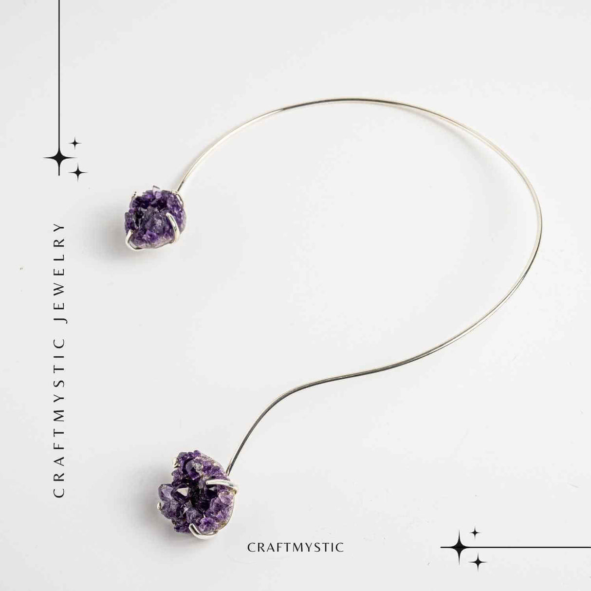 Colier Choker Argintiu cu Piatra Naturala Ametist Druzy - Protecte si Energie Positiva