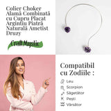 Colier Choker Argintiu cu Piatra Naturala Ametist Druzy - Protecte si Energie Positiva