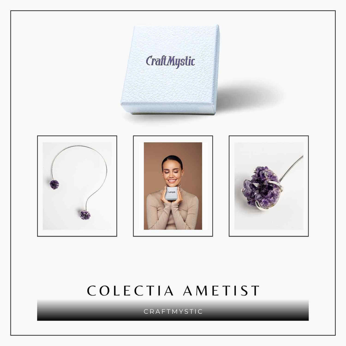 Colier Choker Argintiu cu Piatra Naturala Ametist Druzy - Protecte si Energie Positiva