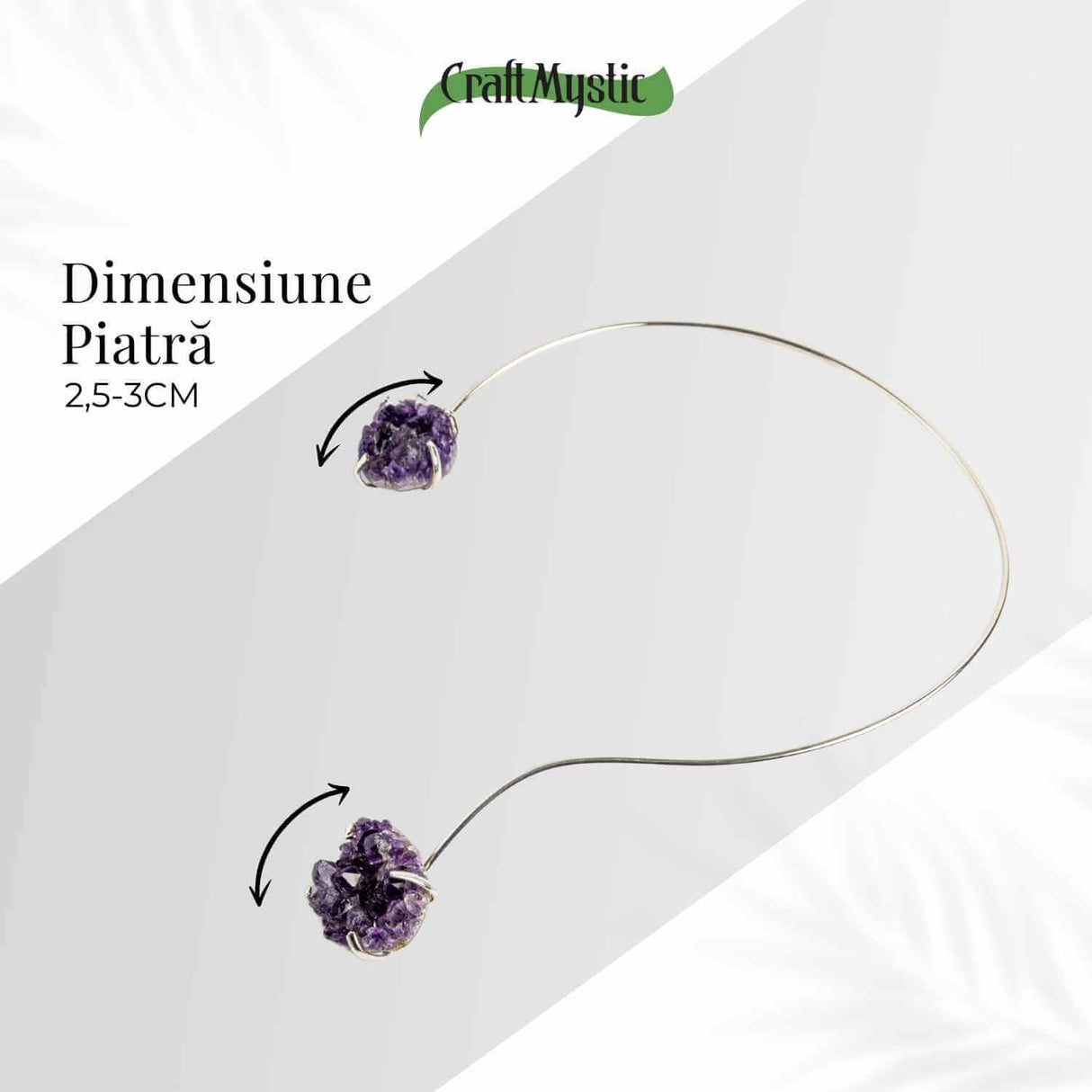 Colier Choker Argintiu cu Piatra Naturala Ametist Druzy - Protecte si Energie Positiva