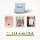 Colier Argintiu cu Ametist Forma Pi - Calm și Spiritualitate, Lungime Totala 50 cm, Diametru Pandantiv 20 mm