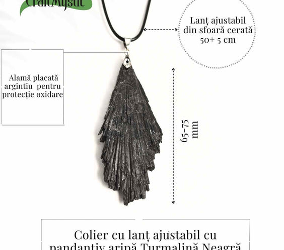 Colier cu pandantiv Turmalina Neagra model Aripa – Protectie si Eleganta