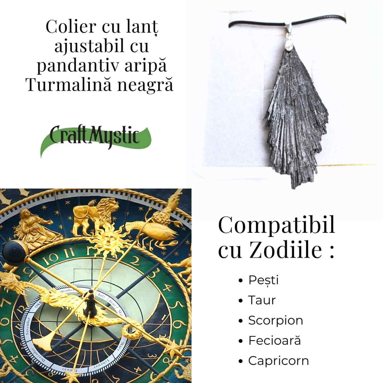 Colier cu pandantiv Turmalina Neagra model Aripa – Protectie si Eleganta