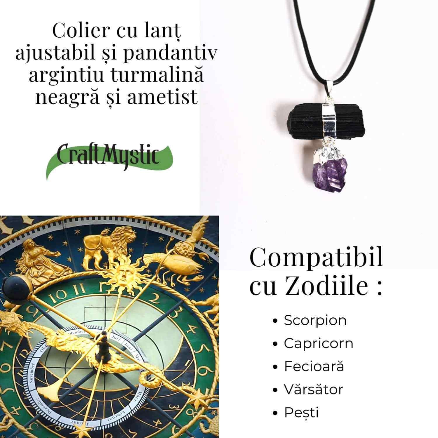 Colier cu pandantiv Turmalina si Ametist – Protectie si Claritate Spirituala