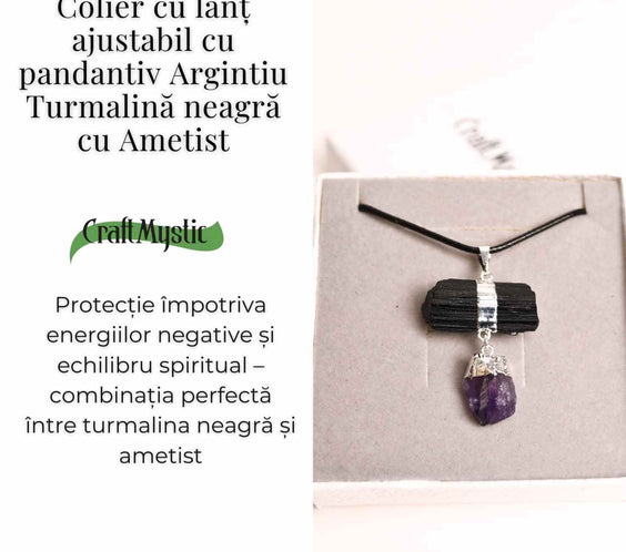 Colier cu pandantiv Turmalina si Ametist – Protectie si Claritate Spirituala